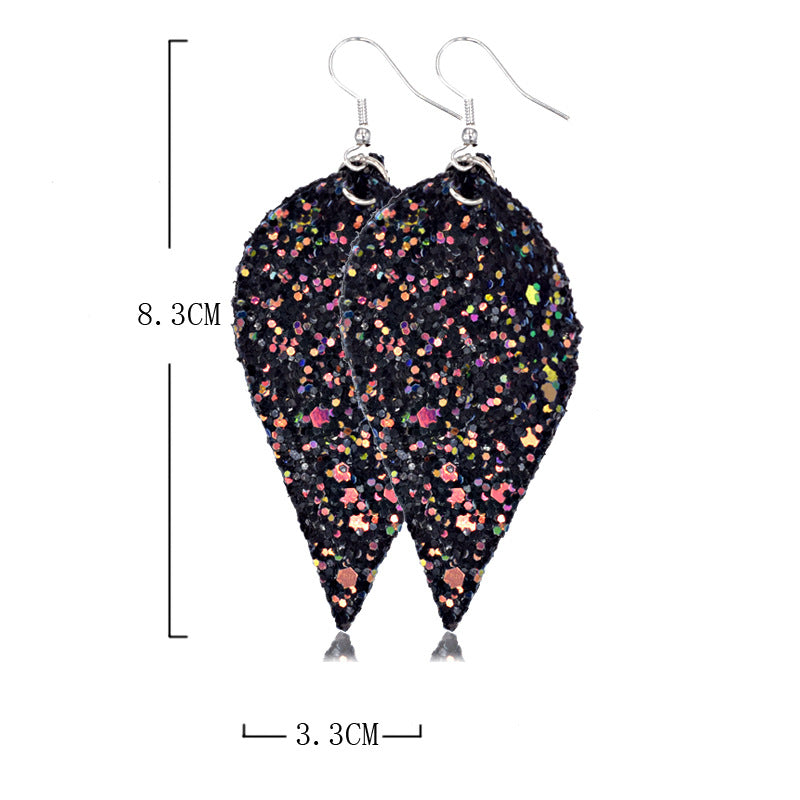 Wholesale Leaf Leather Double Sided Sequin Earrings